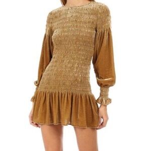 LoveShackFancy Gold Long Sleeve Dress